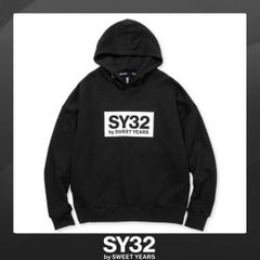 【SY32】オーバーサイズ ボックスロゴ パーカー 黒×白【正規代理店】