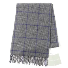 未使用品☆Joshua Ellis ジョシュアエリス カシミヤ100％ グレンチェック柄 フリンジ付 マフラー グレー 箱付き イギリス製 正規品 レディース