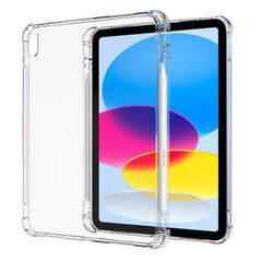 iPad 第10世代 10.9インチ 2022年モデル用 TPU ソフト バック カバー フルカバー 背面 ケース アップルペンシル ホルダー 収納付　(クリア、ブラック)2色選択