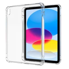 iPad 第10世代 10.9インチ 2022年モデル/iPad 11インチ A16 2025用 TPU ソフト バック カバー フルカバー 背面 ケース アップルペンシル ホルダー 収納付　(クリア、ブラック)2色選択