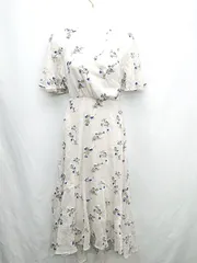 ◇ ⊂ MERCURYDUO マーキュリーデュオ 総柄 半袖 ロング丈 ワンピース サイズF グレージュ ブルー ホワイト レディース E  【1411280030530】