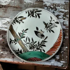 【美品】丸皿　飾り皿　竹絵　陶器　置物　インテリア　工芸品　美術品　A1617 美品】丸皿 飾り皿 竹絵 陶器 置物 インテリア 工芸品 美術品 A1617