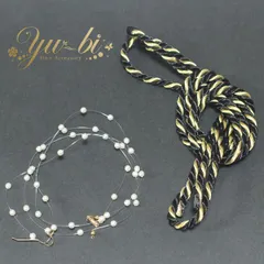 パールワイヤーポニー＆組紐セット 髪飾り 紐飾り 紐アレンジ ロープ 黒×ゴールド てぐす ヘアアレンジ ヘッドアクセサリー ポニーフック ヘアカフ 和紐 たまねぎヘア タッセル 成人式 七五三 結婚式 花嫁 卒業式 入学式 和装 着物 振袖 袴【yu-bi】