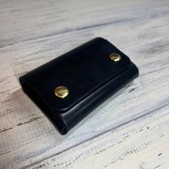 【名刺入れ】 ブラック レザー メンズ 本革 ゴールド トラッカーウォレット風