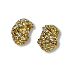 クリスチャンディオール　Christian Dior ラインストーン　フープ　イヤリング　ミニ　ゴールド金具　ヴィンテージ