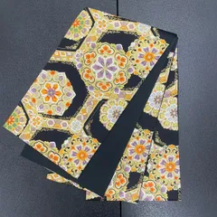 新品未使用正絹 六通袋帯 西陣織【七宝 黒】 No.1709 新品未使用正絹 六通袋帯 西陣織【七宝 黒】 No.1709