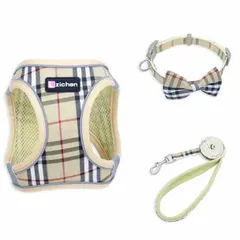 ペッドリード　ペットハーネス リード 首輪 ３点セット Ｌ　反射効果 簡単着脱 調節可能 引っ張り防止 ペット用品　子猫 子犬 小型犬　中型犬 犬用品　猫用品　ペッドリード　ペッドリード　犬猫兼用　送料無料　お出かけ　散歩　シンプル　リボン付き