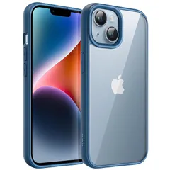 JEDirect iPhone 14 6.1インチ用 ケース 耐衝撃スマホバンパーカバー ソリッドカラー マットTPUフレーム 傷つけ防止 クリアバック (ブルー) 0