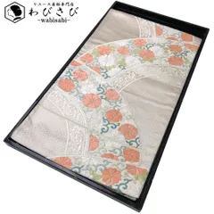 袋帯 花唐草模様 青海波 銀色 唐織 銀糸 O-5436