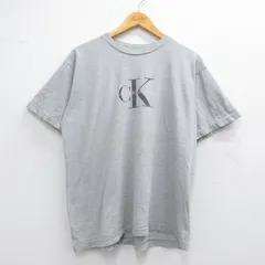 L/古着 カルバンクライン ジーンズ 半袖 ビンテージ Tシャツ メンズ 90s ビッグロゴ コットン クルーネック グレー 霜降り spe 25may19 中