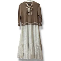 タグ付き 未使用品 QUEENS COURT クイーンズコートドッキングワンピース ブラウン 茶色 ホワイト 白 4サイズ リボン ドット柄 リブ ニット 切り替え 長袖 きれいめ レディース 秋 ゴーゴー古着久喜倉庫店 北久鴻39