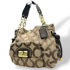 【新品同様】 コーチ COACH トートバッグ ショルダーバッグ 2way ブラウン 茶 オプアート Y2K 002 vintage キャンバス レザー 本革 A4収納可 ロゴタグ シルバー金具 J1082-F05364 E11