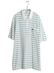 【お得なクーポン配布中!】 80s USA製 ラコステ ボーダー 鹿の子 半袖 ポロシャツ メンズ XL ヴィンテージ 半袖シャツ ポケット付き カットソー ワンポイント ボックス