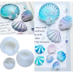 【Ever garden】 貝 ３個セット 海 貝殻 レジン シリコンモールド ネックレス アクセサリー パーツ 作成 UVレジン オルゴナイト エポキシ樹脂 樹脂粘土 型 抜き型 キット 道具 0