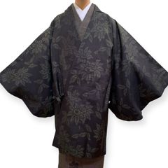 袷道行衿コート 匿名配送 裄70cm 清水屋  モノトーン 花 和装 着物 imgrc0091865882.jpg