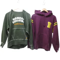 スタジオセブン STUDIO SEVEN HONEST COLLEGE × GU コラボ 美品 パーカー 2点セット おまとめ フーディ スウェット ロゴ 紫 パープル 緑 グリーン M 0524