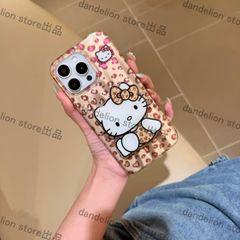 スマホケース　キティーちゃん　ヒョウ柄　鏡　ミラー　スマホスタンド付き　iPhone対応　アイフォンケース　iPhone16pro/16promax/15/14/13/12/11　可愛いケース　海外限定　新品未使用
