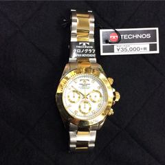 テクノス メンズ腕時計 クロノグラフ ホワイトTGM640TW