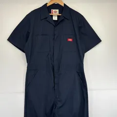 古着 ディッキーズ Dickies 半袖つなぎ オールインワン ワーク 作業着 ワンポイントロゴ 大きいサイズ ジップ L−REG 42/44  ネイビー メンズ