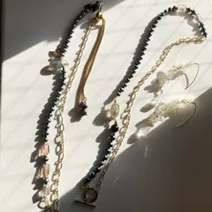 antique 3way マンテルネックレス パール 宝石質 ラブラドライト