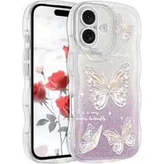 【数量限定】薄くて軽い 人気 ケース ケース おしゃれ 韓国 スマホケース かわいい 透明 耐衝撃 TPUソフトケース 携帯カバー ウェーブ ちょう iPhone16 可愛い 用 用 キラキラ クリアケース クリア (iPhone 16 iPhone 16パー