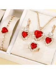 ジュエリー レディース セット レディース フル キュービックジルコニア チャームネックレス , ピアス , リング と ブレスレットセット