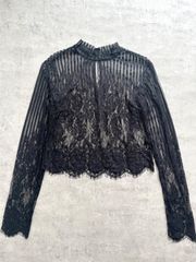 stripe×flower lace sheer blouse