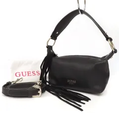 WG25059 新品同様 極美品 GUESS ゲス 2WAY ハンドバッグ ショルダーバッグ フェイクレザー メタルロゴ フリンジ ワンショルダー バニティバッグ ミニバッグ 肩掛け 黒 ブラック