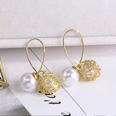 ピアス レディース パール ゴールド フープ エレガント パーティー ストーン ゴールド ボール 韓国アクセサリー メール便送料無料