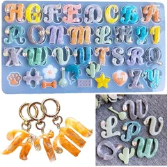 Ever garden【かわいい記号付き】 アルファベット 筆記体 シリコンモールド 英字 ローマ字 イニシャル 大文字 英語 文字 イニシャル キーホルダー レジン アクセサリー パーツ ネックレス イヤリング ピアス ペンダント シリコン モールド ( 1
