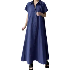 [7-livehouse] ワンピース シャツワンピース ロング レディース ネイビー L