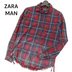 ZARA MAN ザラ マン 通年 レギュラーフィット 長袖 USED加工★ カットオフ チェック シャツ Sz.S　メンズ