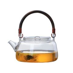 耐熱ガラス ティーポット 500ml 茶こし付き 藤製持ち手 ガラス製ポット 急須 ジャンピング 紅茶ポット フルーツティー 花茶 工芸茶 直火可
