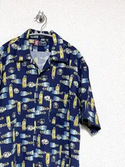 【CHAPS RALPH LAUREN】90s S/S 総柄 リネンレーヨン オープンカラーシャツ L 開襟 チャップス ラルフローレン ヴィンテージ 古着