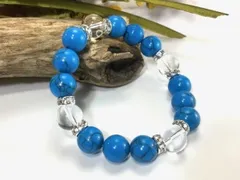 パワーストーン ブレスレット ターコイズ 水晶 12mm （シルバー）メンズ・レディース　男性・女性　数珠ブレス　開運  [17]