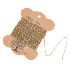 【在庫処分】ハンドメイド 基礎パーツ DIY用 クラフト手作り用品 ジュエリー用 アクセサリーパーツ ネックレスチェーン ゴールド 手芸 1.6mm チェーン 極細 ビーズ付き 5m リングチェーン 小豆チェーン アズキチェーン SUPERFINDINGSのサムネイル