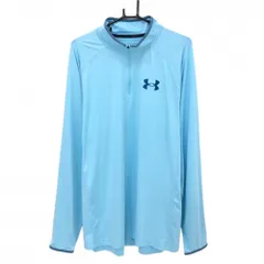 ★SALE価格★【美品】アンダーアーマー 長袖ハイネックシャツ ライトブルー×ブルー ハーフジップ メンズ 2XL ゴルフウェア UNDER ARMOUR
