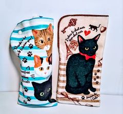 【メゾンドキャッツ】今治タオル生地の猫柄吸水ボトルケース