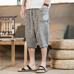サルエルパンツ ショートパンツ 七分丈 メンズ ガウチョパンツ ジョガーパンツ（ブラック・グレー）