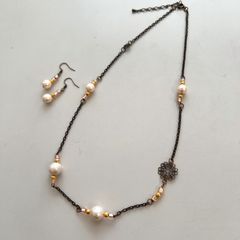 ☆ハンドメイド☆コットンパールのアンティーク風ネックレス＆ピアス☆