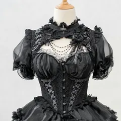 2色からお選び　ロリータ ボレロ ショール ショート丈 ゴスロリ風 ボレロ カーディガン　ボレロ　ショート丈　半袖 ゴシックボレロ 病み可愛い リータファッション パフスリーブ ストリート系　ブローチ