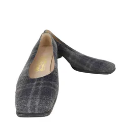 サルヴァトーレフェラガモ Salvatore Ferragamo スクエアトゥ チェック柄 パンプス レディース  5 1/2