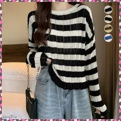 送料無料 ニットトップス ボーダー柄 リブニット レディース カジュアル ニットウエア ラウンドネック 普段着 ニットプルオーバー おしゃれ 着回し ニットソー 韓国風 長袖ニットインナー 着やせトップス春秋 重ね着 リブニット