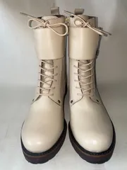 ☆新品未使用☆ 25.5cm ヨースケ YOSUKE 本革 レースアップブーツ レディース アイボリー ショートブーツ フラットブーツ 編み上げブーツ 大きいサイズ　MY0236