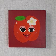 ハッピーあっぷるちゃん　油絵　画家　小楠アキコ作品　20×20cm　キャンバス