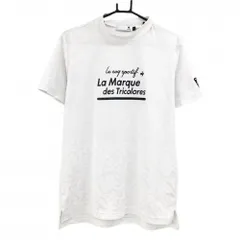 【美品】ルコックゴルフ 半袖ハイネックシャツ 白×黒 総柄地模様 フロントプリント メンズ L ゴルフウェア le coq sportif