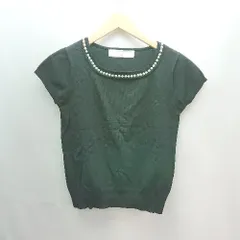 ◇ tocco closet トッコ クローゼット パール きれい系 リブ生地 半袖 ニット サイズM ブラック レディース E  【1307260071832】