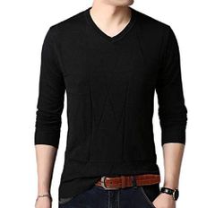 ブラック_XL Cinq chats サンクシャ Vネック ニット セーター カットソー 長袖 無地 シンプル カジュアル 秋 冬 メンズ mens ダンディ クール 長袖 ながそで 大人 無地 お洒落 オシャレ カッコイイ おしゃれ はる あき なつ ふゆ