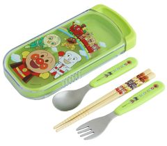 【在庫処分】レック アンパンマン スライド 3点セット (はし・スプーン・フォーク) グリーン