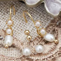 セットピアス レディース サージカルステンレスポスト フックピアス スタッドピアス 淡水パール フェイクパール メタルボール 耳たぶ下でフリンジ シンプル パーティ＆デイリー アクセサリー シルバー ゴールド ピンクゴールド メール便 送料無料